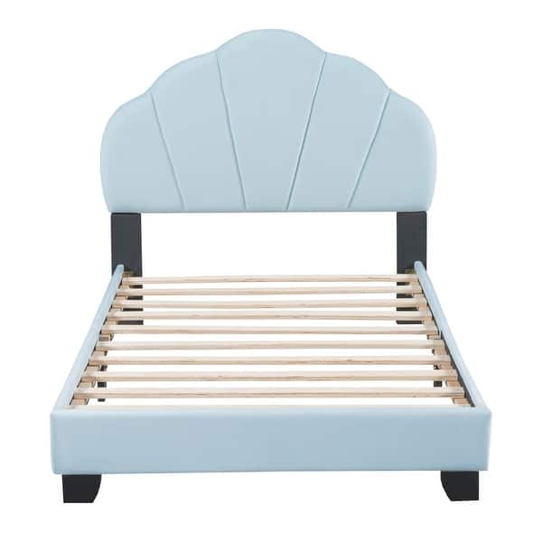 slide 2 of 20, Twin Size Velvet Upholstered Platform Bed for Kids Blue - Twin
