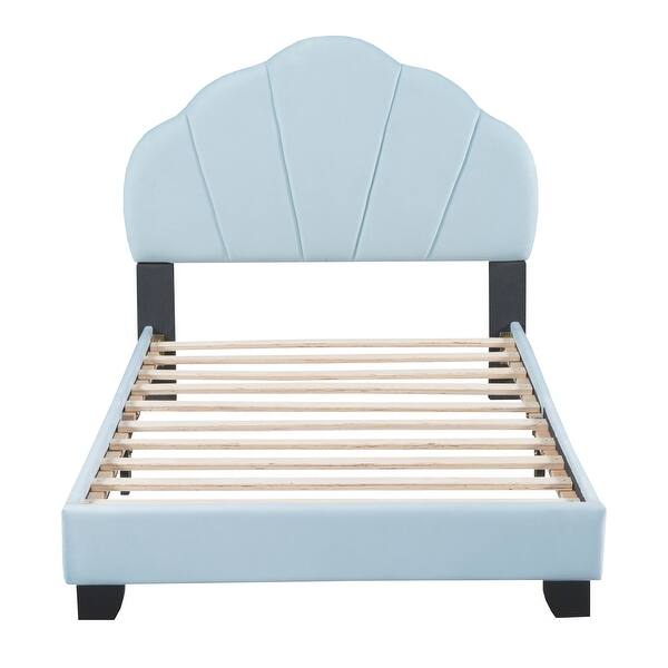 slide 2 of 10, Velvet Twin Bed with Shell-Shaped Design, Ideal for Kids' Spaces Blue