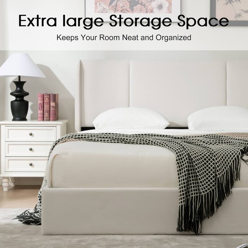 Modern Minimalist Upholstered Storage Bed with Lift-Up Platform