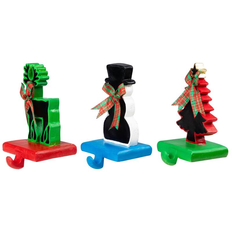 3 Reindeer, Tree, Snowman Chalkboard Christmas Stocking Holders 7"
