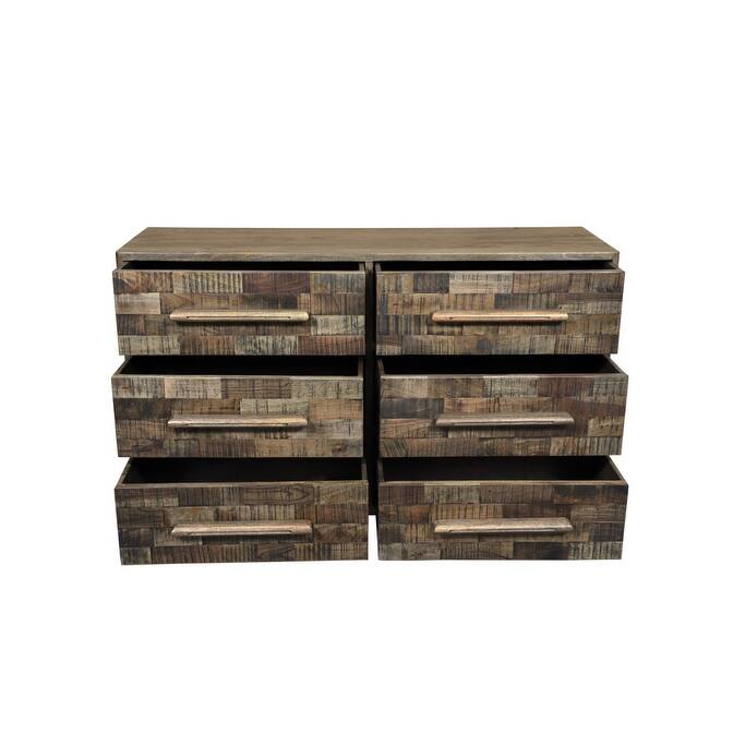 HomeRoots 57" Brown Solid Wood Six Drawer Dresser