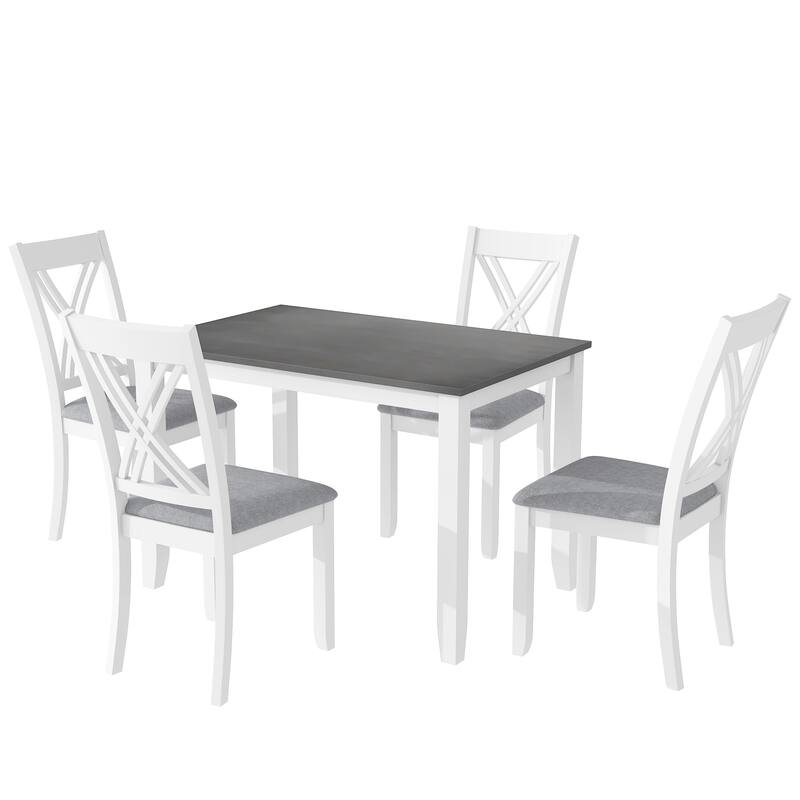 Wood Dining Table Set with 4 X-Back Chairs (Set of 5)