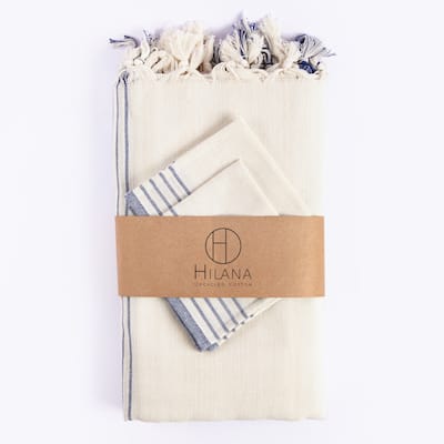 Hilana Upcycled Cotton Sustainable Kayseri Tablecloth Set - Blue