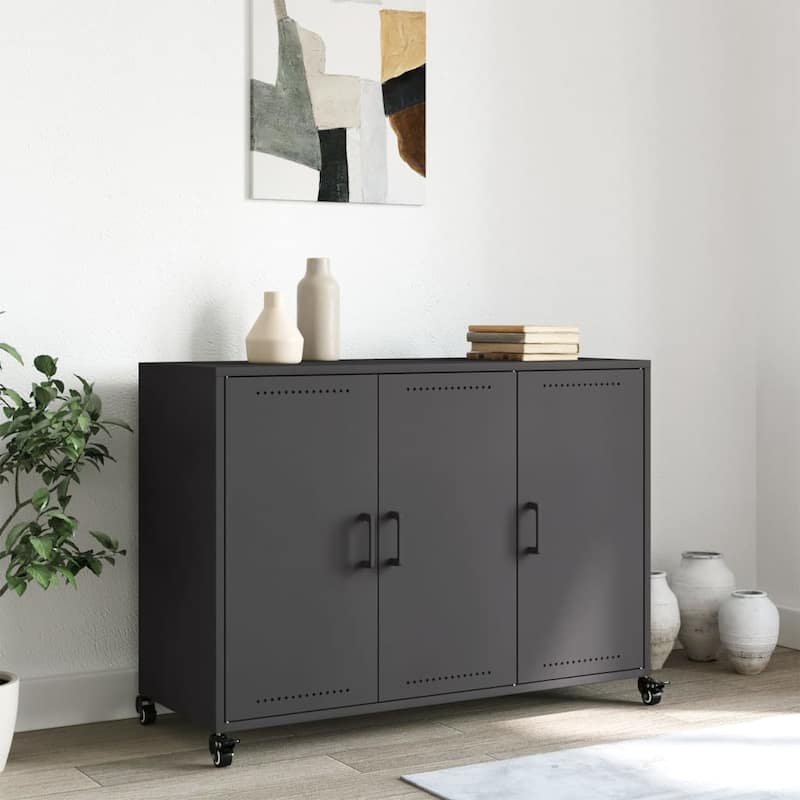 vidaXL Sideboard Black Cold-rolled steel Medium Cabinet Rectangular - 15.4 x 39.6 x 28.3