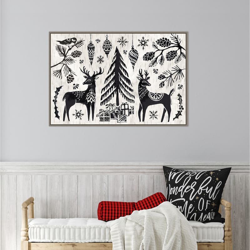 Woodcut Christmas I by Daphne Brissonnet Framed Canvas Wall Art