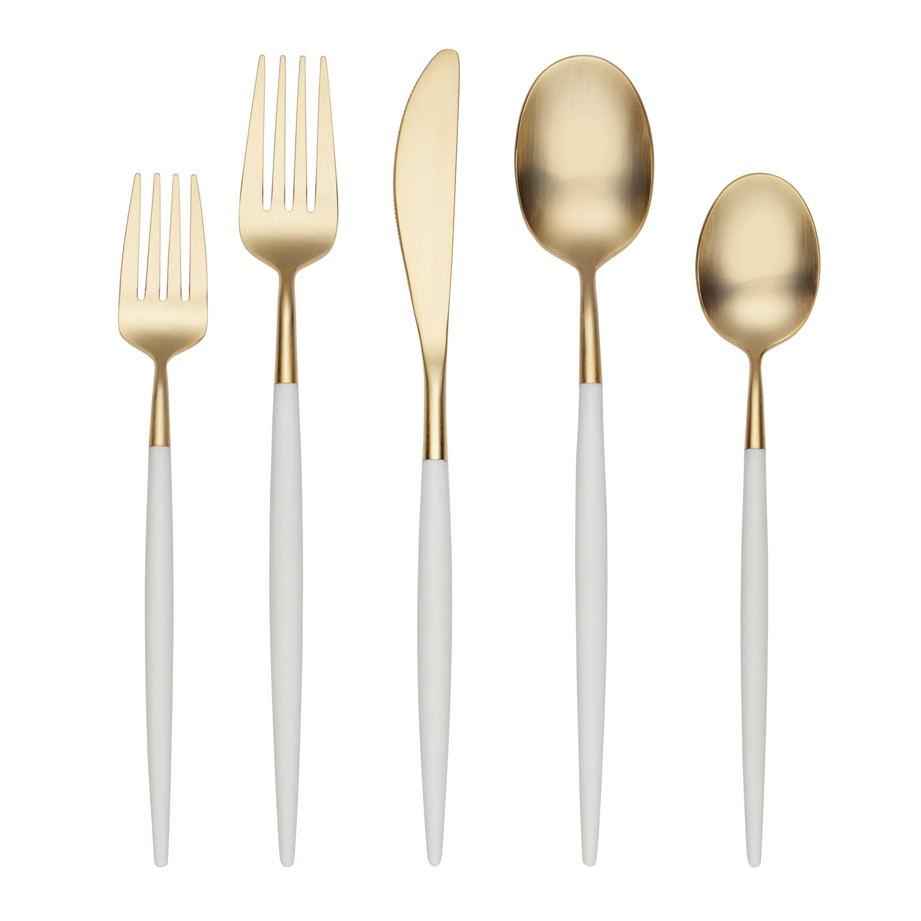 Gold Flatware Set With White Handle