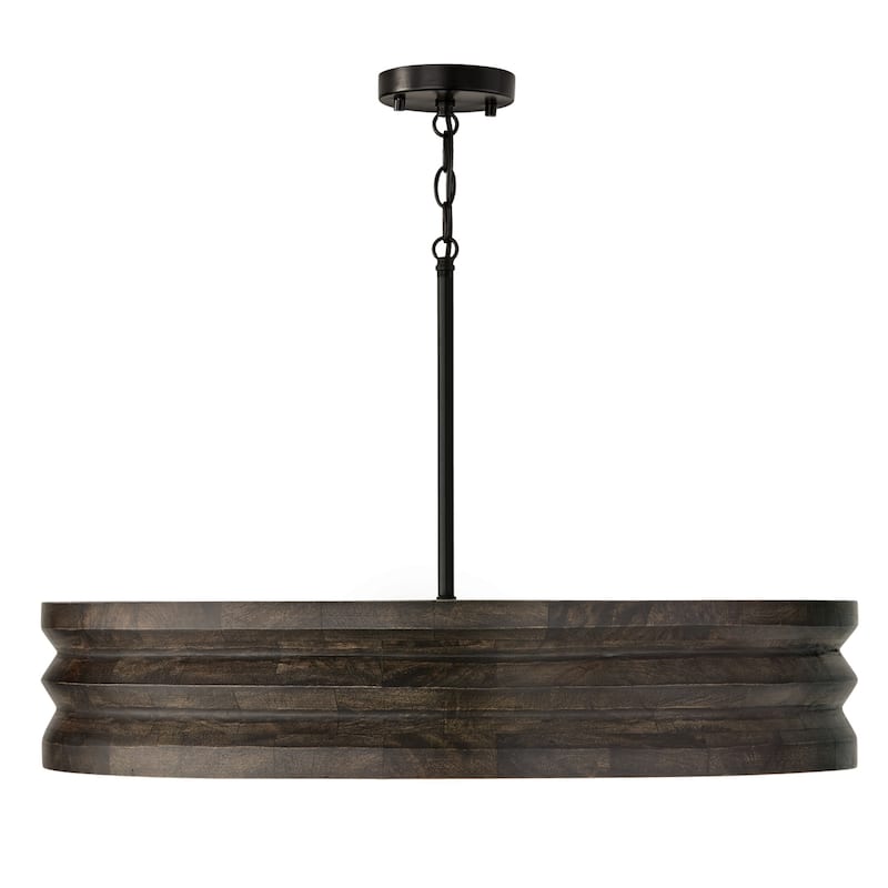 30" W x 18" H 4-Light Chandelier in Matte Black and Handcrafted Mango Wood in Espresso Stain - 30"W x 6"H - 30"W x 6"H - Espresso Stain and Black