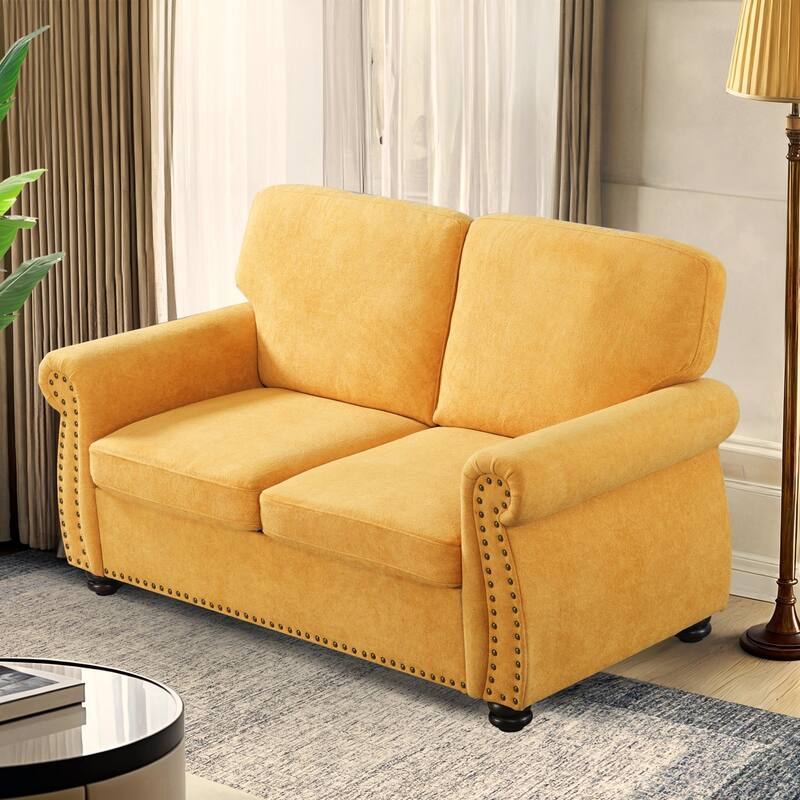 Velvet Loveseat, Upholstered 2 Seater Couch with High-Density Foam, Small Sofa Couch with Solid Wood Legs and Tufted Back