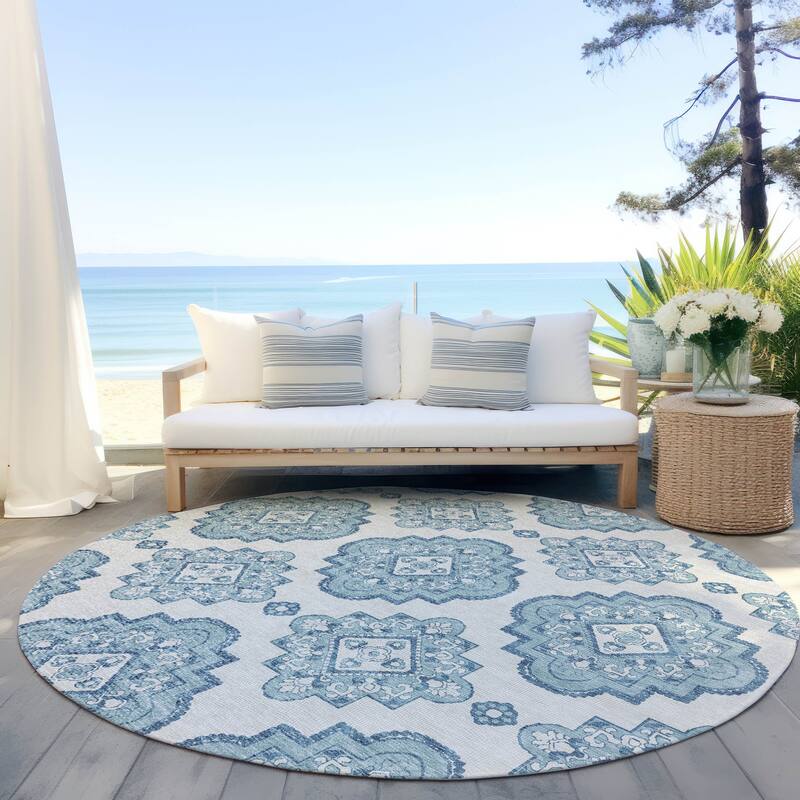 Machine Washable Indoor/ Outdoor Chantille Boho Moroccan Rug - Teal - 8' x 8'