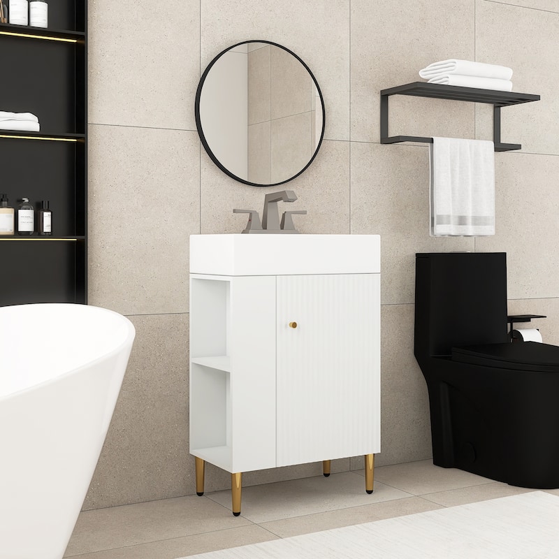 21.6 in. Freestanding Bath Vanity in White with White Ceramic Top