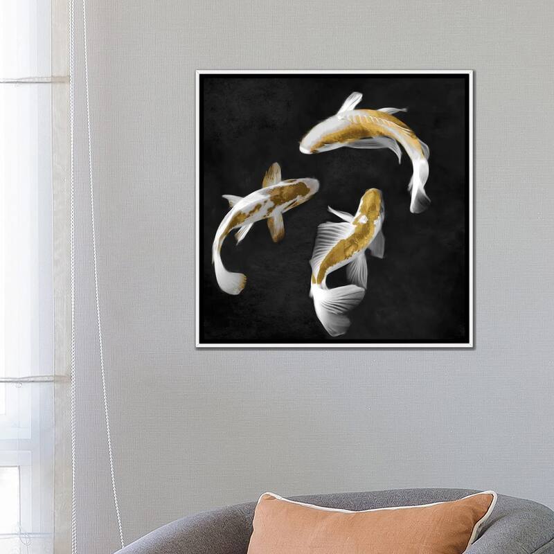 iCanvas "Gold Koi On Black II" by Tina Blakely Framed