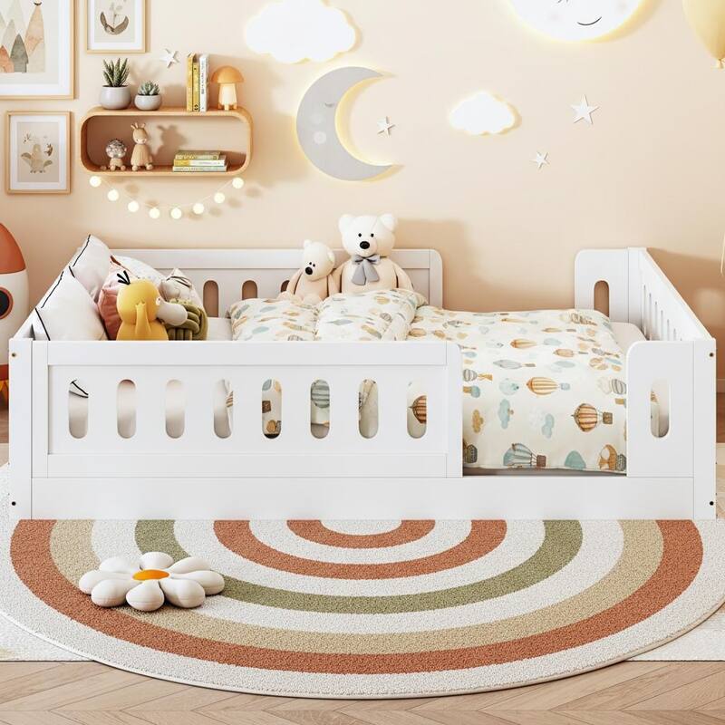 Floor Platform Bed with Guardrails by Harper&Bright Designs