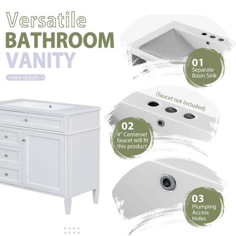 36'' Bathroom Vanity Set with Mirror Cabinet, Modern Bathroom Storage Cabinet with 2 Soft Closing Doors and 4 Drawers