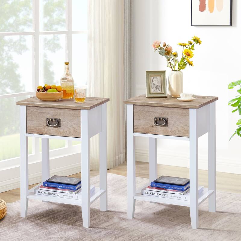Javlergo Wooden Nightstand Bedside, Set of 2, Small End Tables with Drawer for Bedroom, Living Room, Office Room