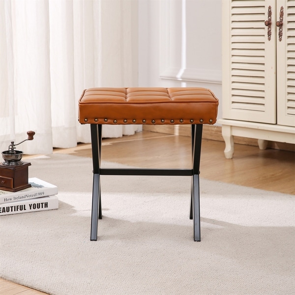 Upholstered Ottoman Footstool Seat with X Shaped Metal Legs Bed Bath Beyond 37544924