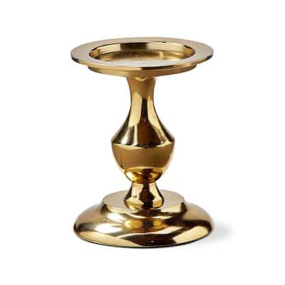 Gold Cast Aluminum Stella Pillar Candle Holder Small, 4.5L x 4.5W x 6.0H inches