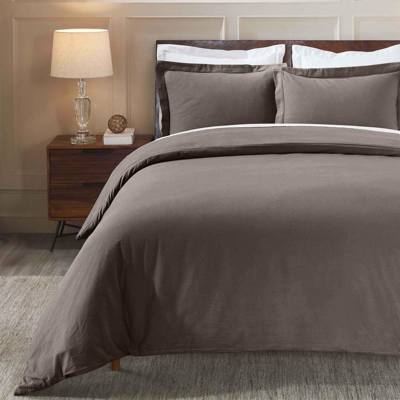 Superior Classic Solid Flannel Cotton Duvet Cover Set - Twin - Charcoal