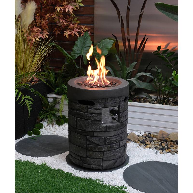 20 in. W x 20 in. D x 26 in. H Round Gas Burning Outdoor Fire Pit in Stone Gray - Stone Gray - Natural Gas