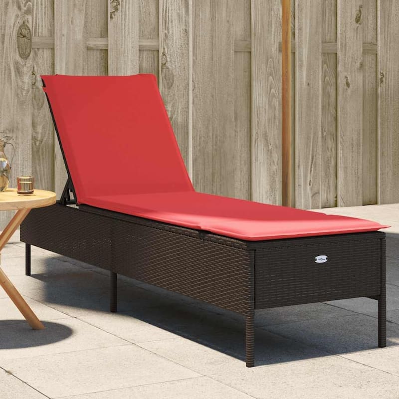 vidaXL Sun Lounger with Cushion Chaise Lounge Poly Rattan Brown/Gray/Black - 21.7 x 78 x 38.2 - Brown
