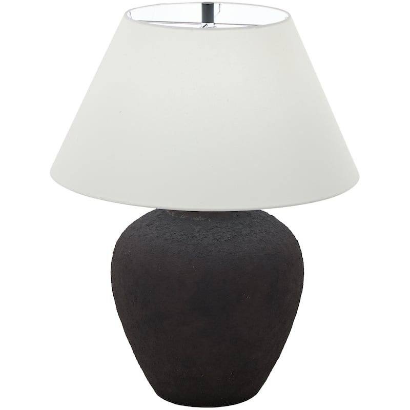 Ceramic Wide Rounded Distressed Antique Table Lamp with Cream Linen Shade - Black or Brown - Roche River Decor - Black