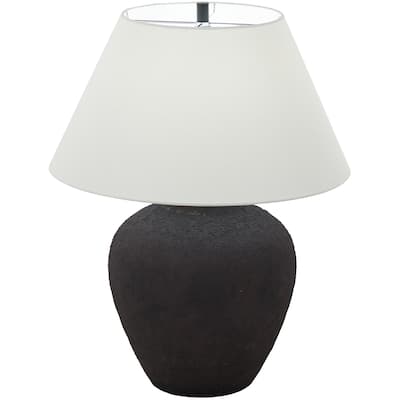 Ceramic Wide Rounded Distressed Antique Table Lamp with Cream Linen Shade - Black or Brown - Roche River Decor