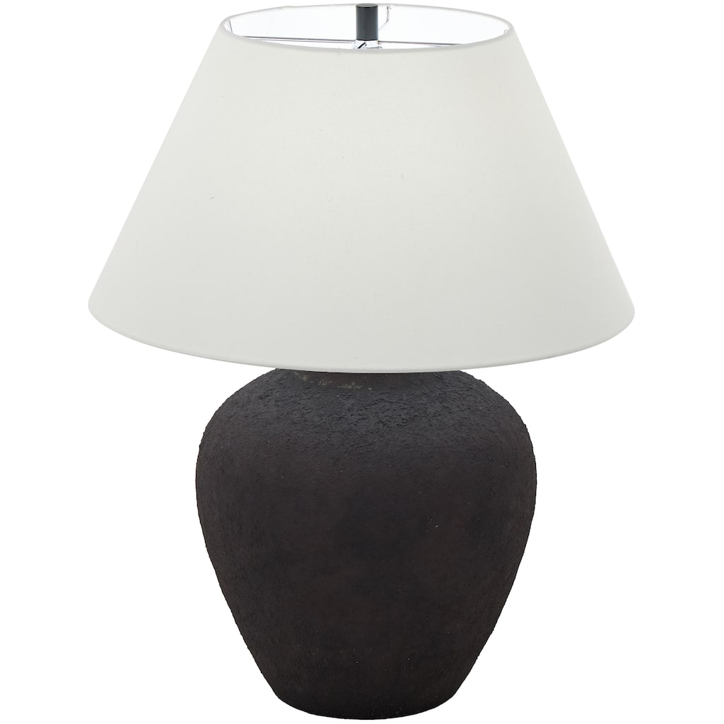 Ceramic Wide Rounded Distressed Antique Table Lamp with Cream Linen Shade - Black or Brown - Roche River Decor