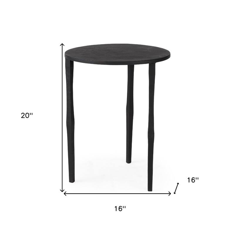 20 Inch Black Round Iron End Table with 3 Leg Base for Living Room - 16" x 16" x 20"