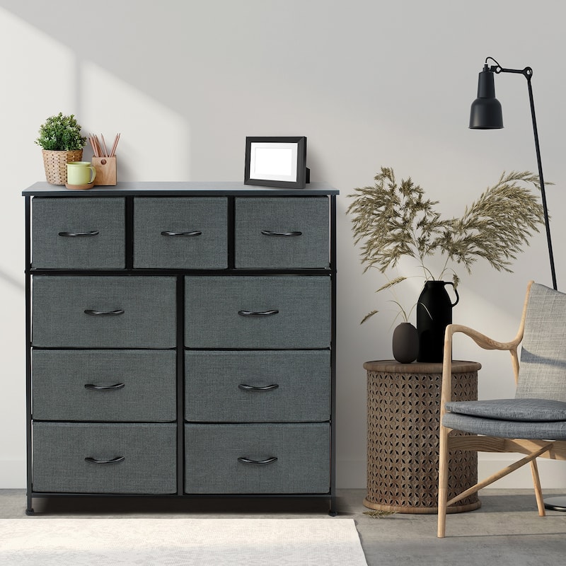 Modern Fabric and Metal 9-cubby Storage Tower