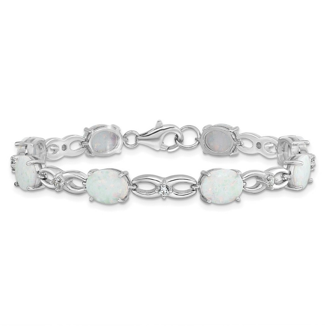 Curata 925 Sterling Silver 7.25" 5mm White Simulated Opal and Cubic Zirconia Bracelet