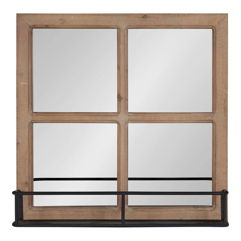 Kate and Laurel Jackson Distressed Wood Windowpane Mirror w/MetalShelf