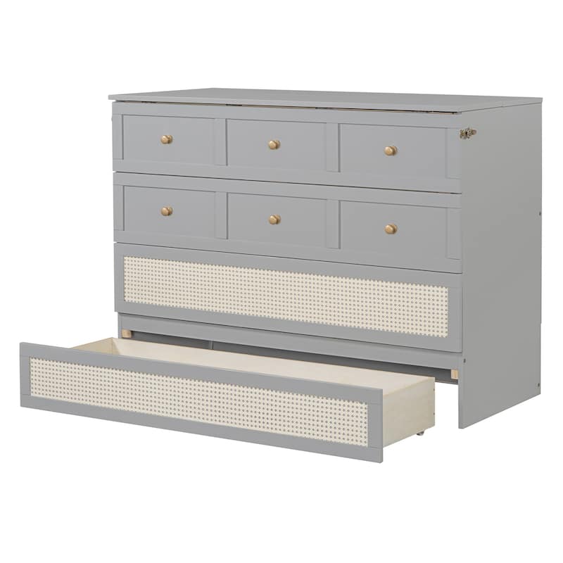 Full Size Wooden Murphy Bed with Large Drawers