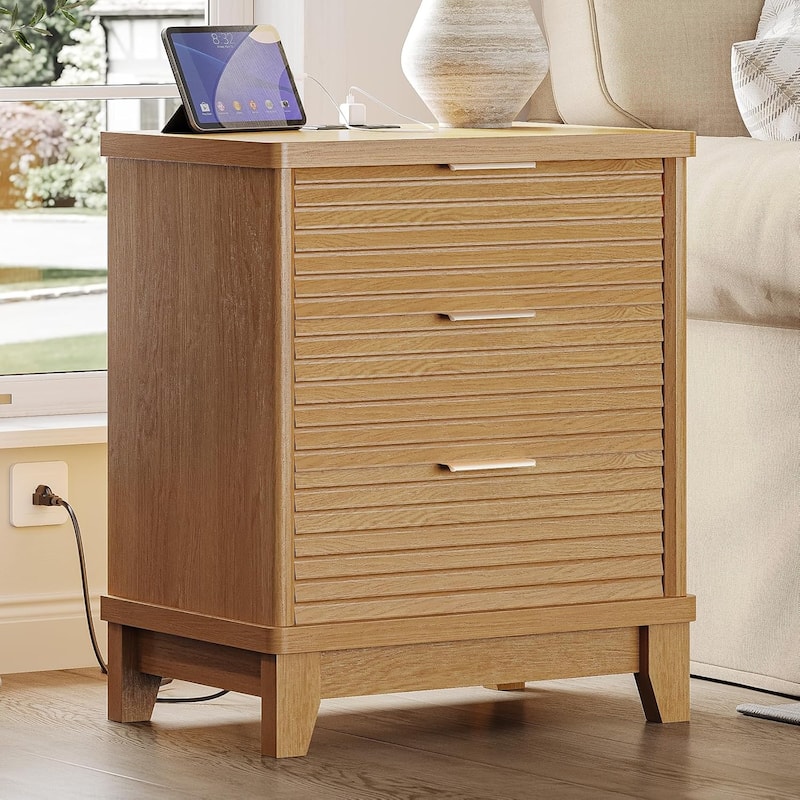 Night Stand Charging Station Drawers LED Nightstands Beside Table