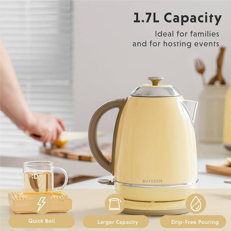 BUYDEEM 1.7L Stainless Steel Electric Tea Kettle with Auto Shut-Off and Boil Dry Protection