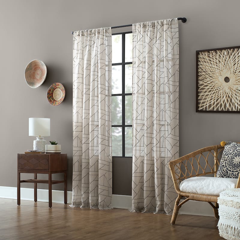 Archaeo Jigsaw Embroidery Linen Blend Curtain, Single Panel