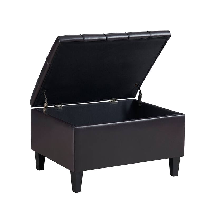 Large Mid-Century Tufted Faux Leather Storage Ottoman