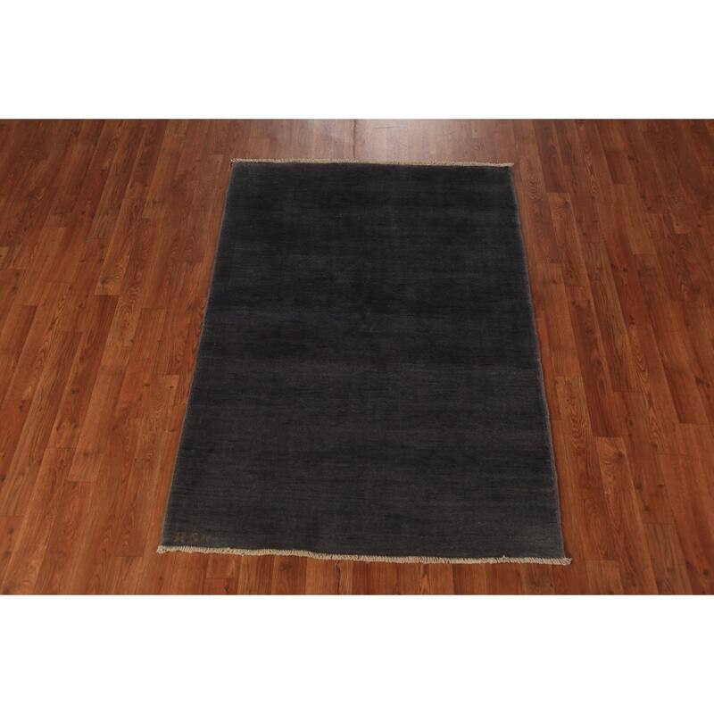 Gray Blue Gabbeh Modern Rug Handmade Wool Carpet - 3'5" x 4'10"