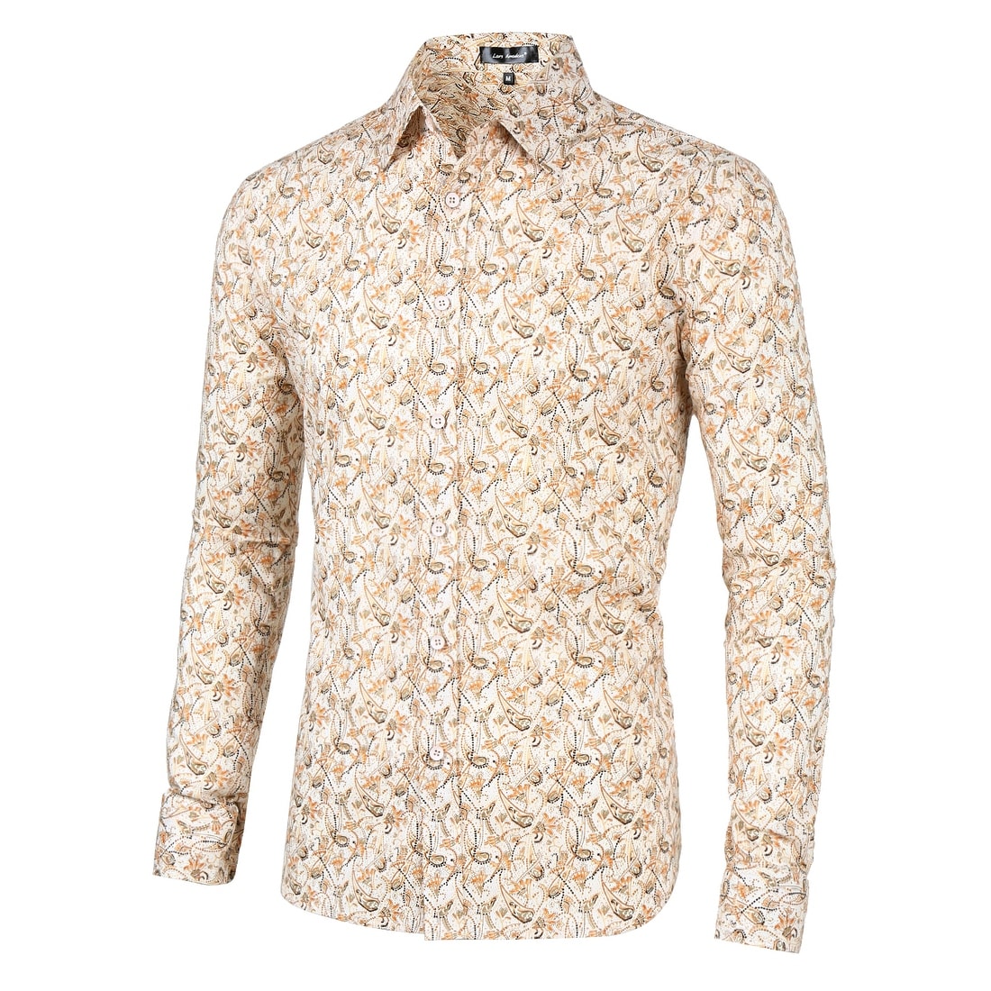 TYLI Mens Button Long Sleeve Hawaiian Shirt Beach Shirt