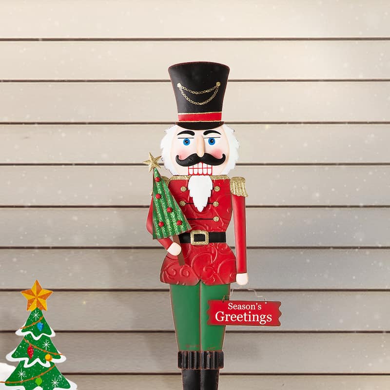 Glitzhome Christmas Nutcracker Yard Stakes Standing Hanging Decor(2-3 Functions)
