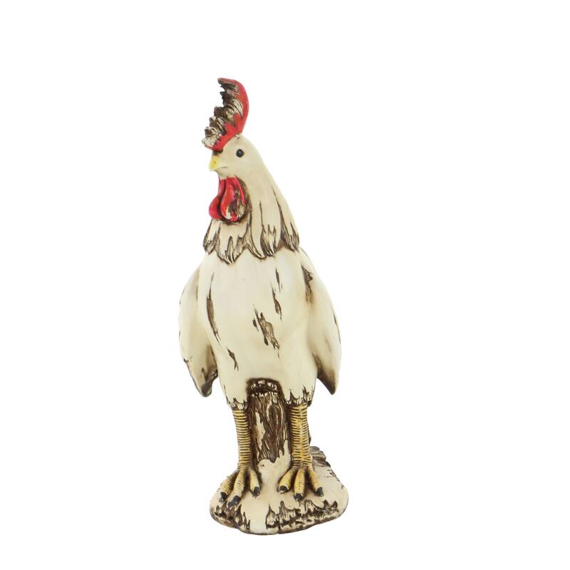 White Polystone Indoor Outdoor Rooster Decorative Garden Sculpture
