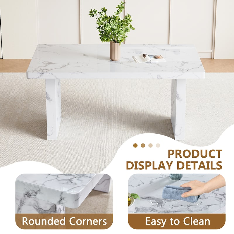 5 Piece Rectangular Dining Table Set, Modern 63" Imitation Marble Dining Table w/ 4 PU Upholstered Chair for Kitchen