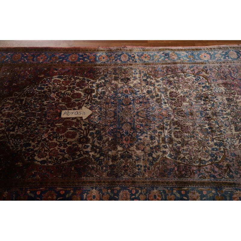 Silk Pre-1900 Antique Kashan Mohtasham Persian Area Rug Hand-knotted - 4'1" x 6'10"