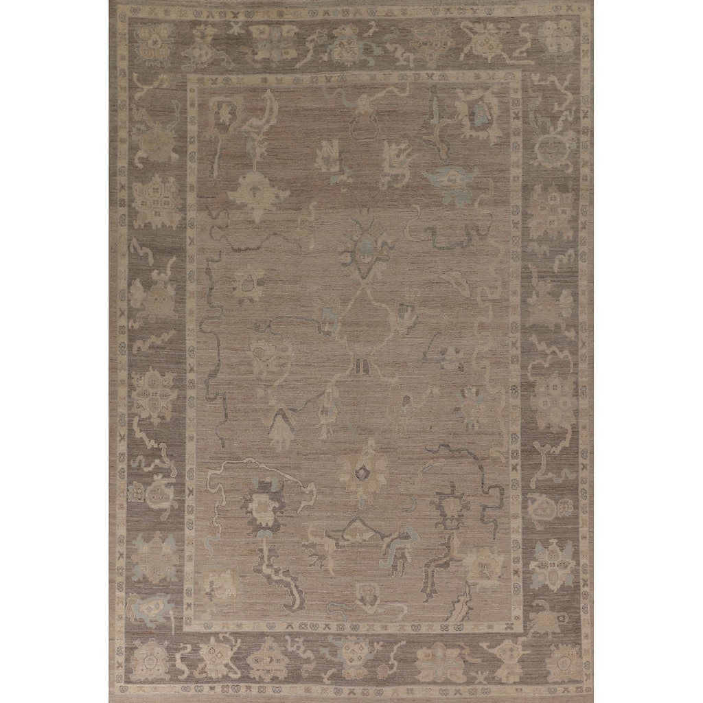 Vegetable Dye Oushak Oriental Area Rug Handmade Floral Wool Carpet - 8'9" x 11'7"