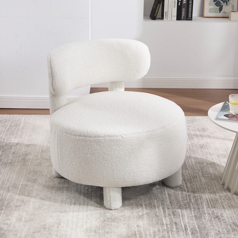 Teddy Fabric Armless Accent Chair Curved Backrest Solid Wood Legs Living Room Bedroom - White