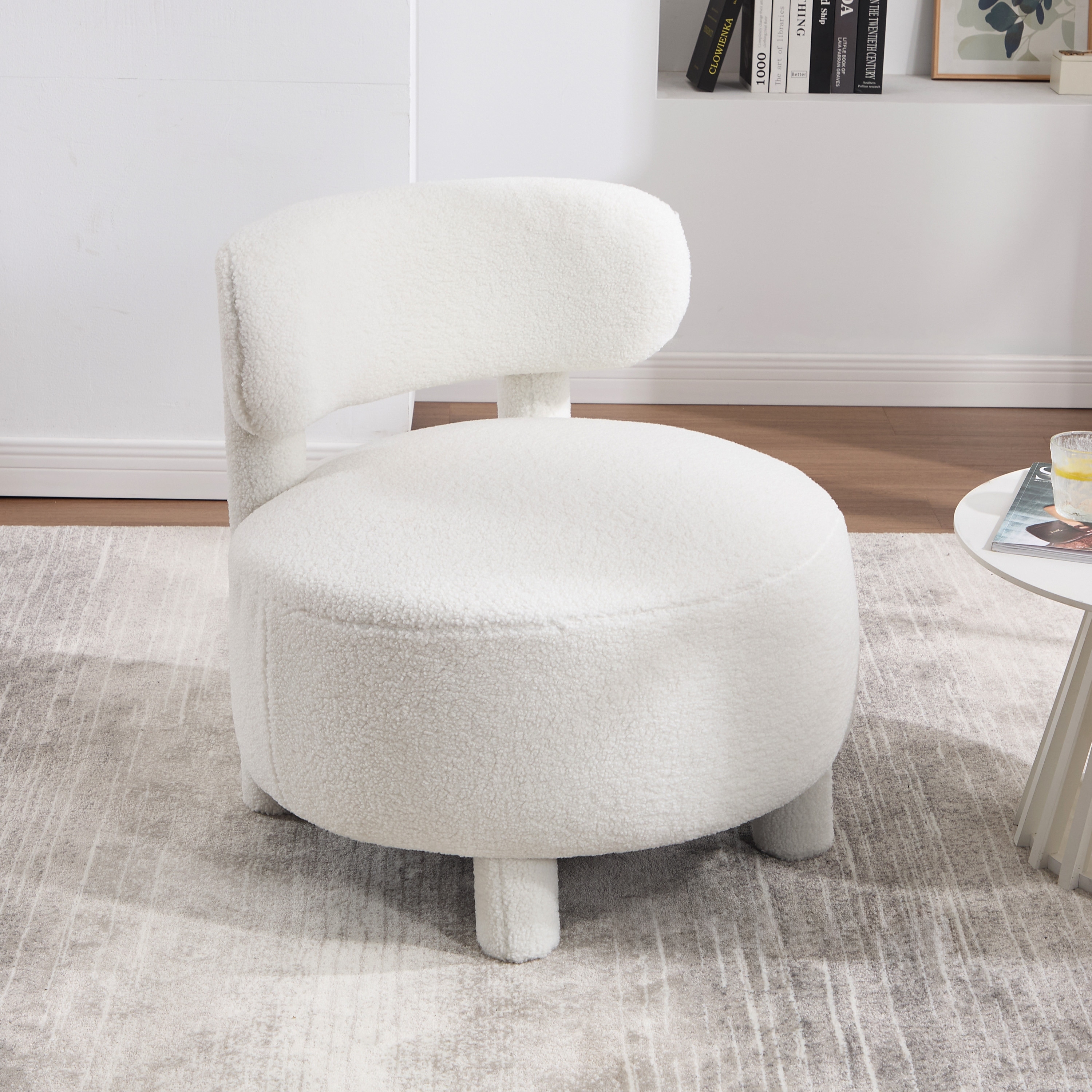 Teddy Fabric Armless Accent Chair Curved Backrest Solid Wood Legs Living Room Bedroom