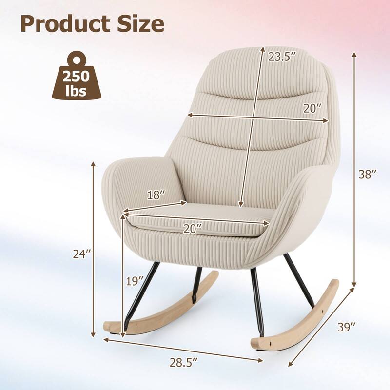 Costway 1/2 PCS Upholstered Rocking Chair with Padded Backrest & Seat