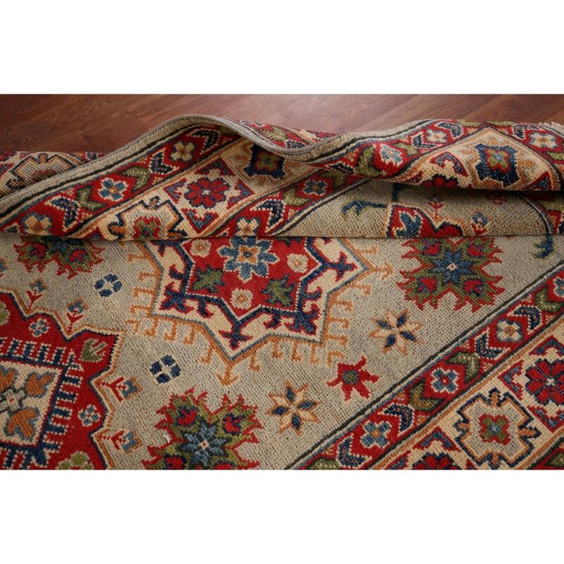 Geometric Kazak Accent Rug Hand-Knotted Foyer Wool Carpet - 3'3" x 5'2"
