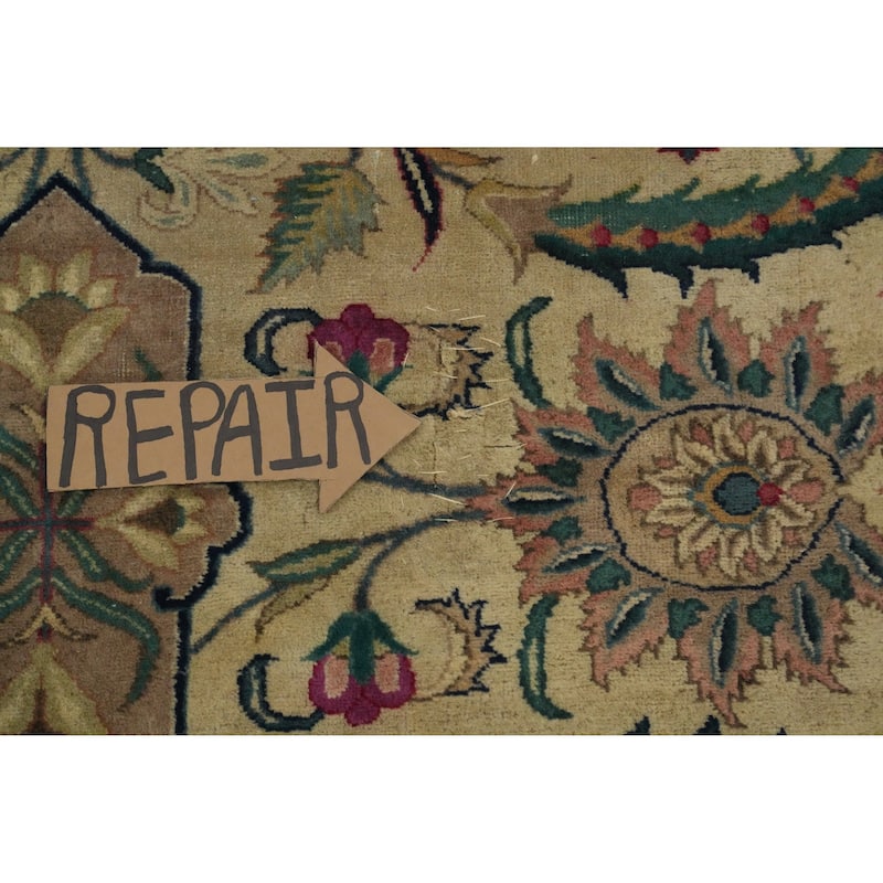 Hand Knotted Oriental 100% Wool Carpet Traditional All-Over Beige & Ivories Tabriz Area Rug - 12' 6'' X 10' 11''
