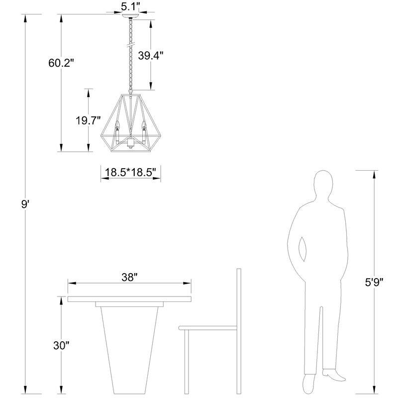 Maxax 5 - Light Unique Geometric Chandelier with Wrought Iron Accents - MX19006-5-P