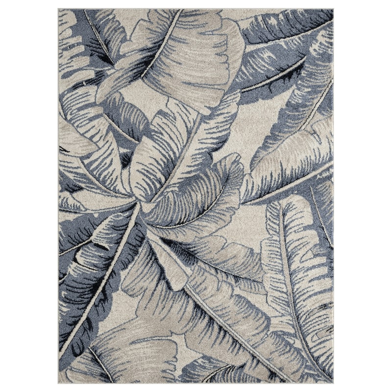 Abani Rugs Sedona SED220A Tropical Leaf Blue Beige Area Rug