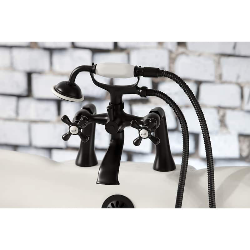 Kingston Brass Deck Mount Clawfoot Tub Faucet with Hand Shower in Matte Black